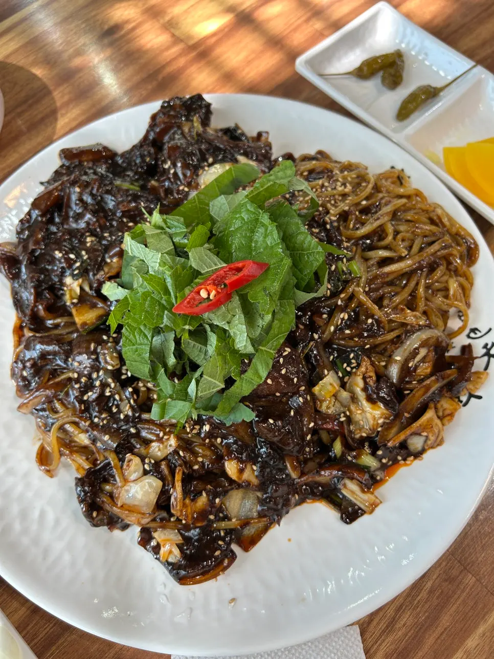 Tray jjajang noodles mixed with sauce