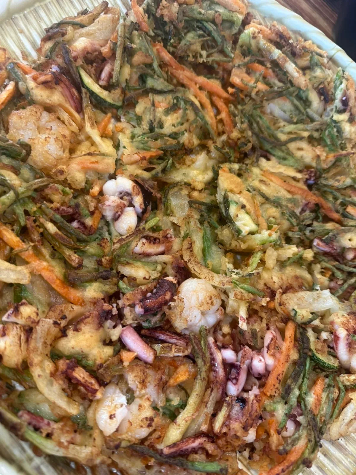Large seafood pajeon loaded with octopus and shrimp