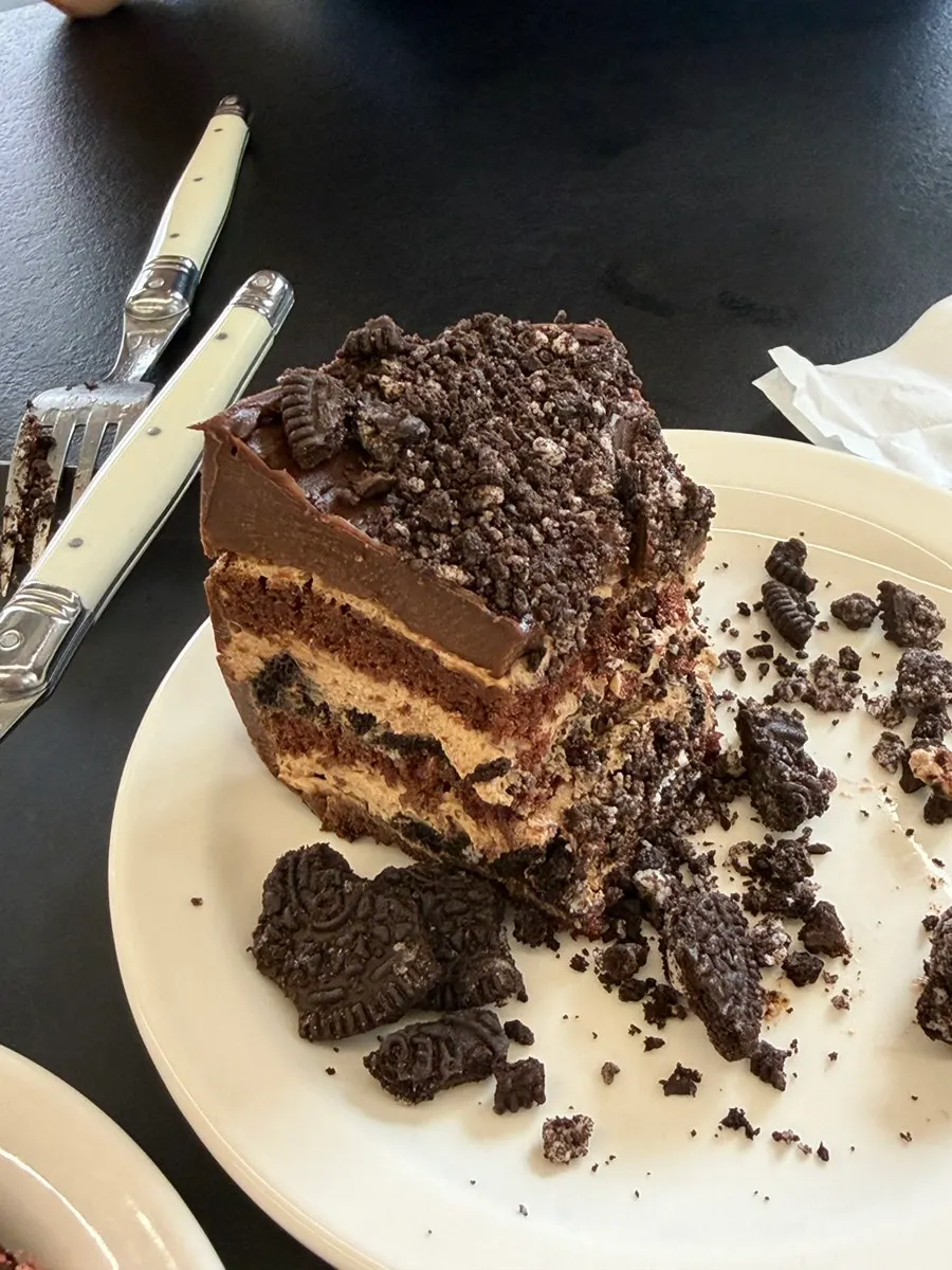 Cross-section of the thick, rich Oreo choco cake