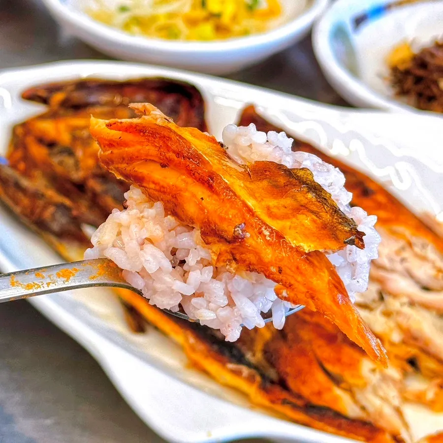 Close-up of golden-grilled mackerel