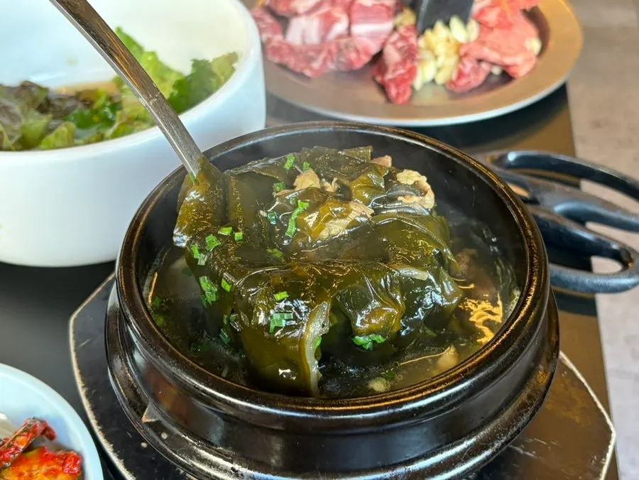 Seaweed soup broth loaded with hanwoo
