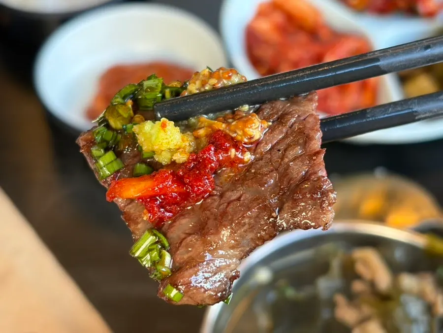 Sauce mix of whole grain mustard, wasabi, and garlic chili soy sauce made by staff