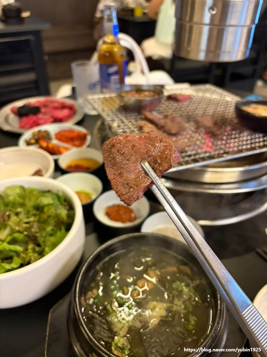 Juicy Hanwoo grilled over charcoal