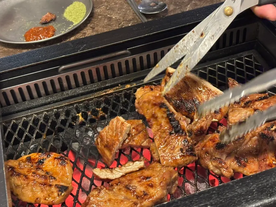 Marinated Jeju pork ribs on the grill