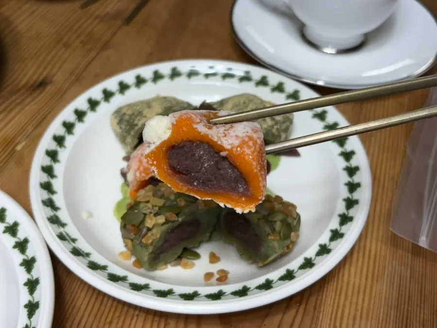 Close-up of chewy red bean omegi-tteok
