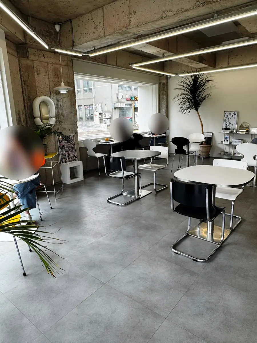 Black-and-white café interior