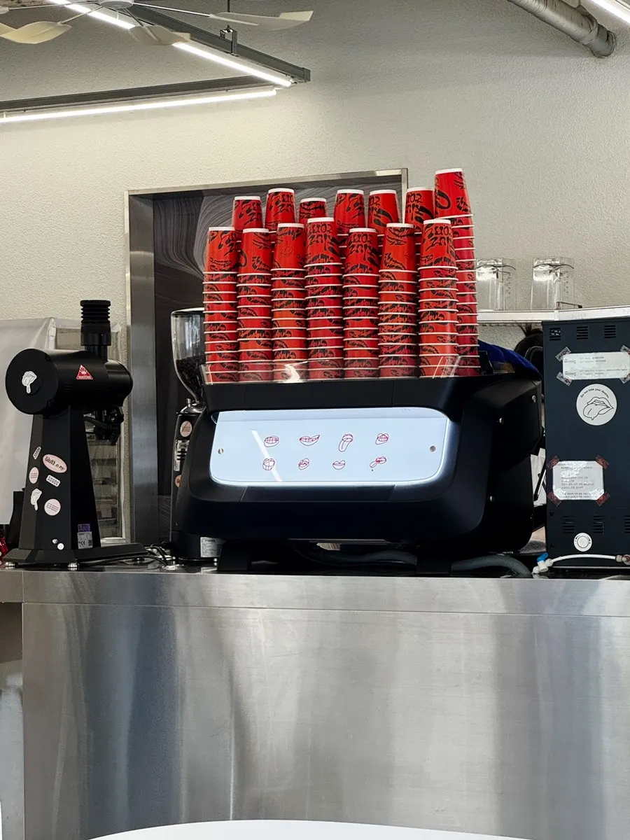 Counter with an espresso machine