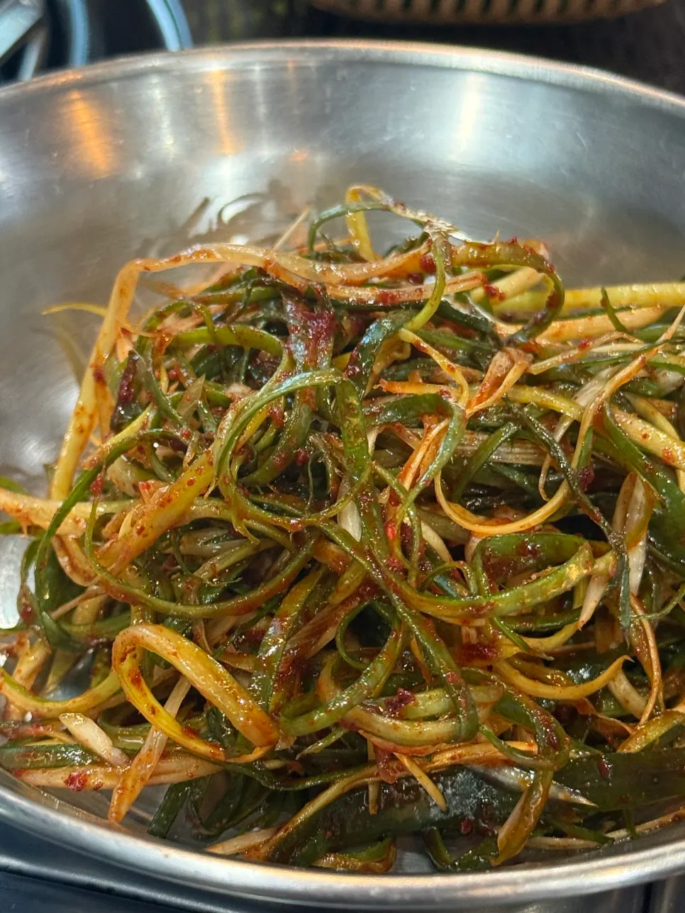 Basic side dishes: garlic, ssamjang, wasabi, salt, and wrap vegetables