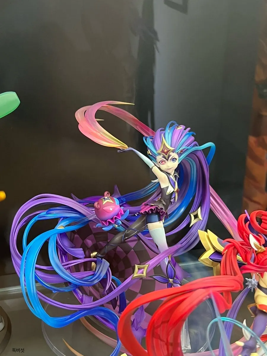 Character figures lined up in vertical display cases