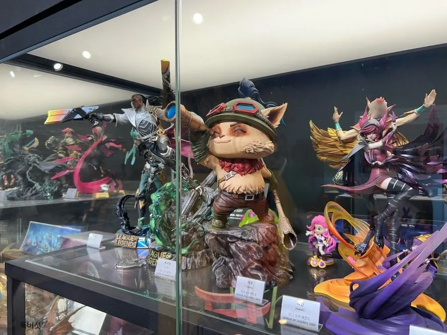 Display case packed with character figures