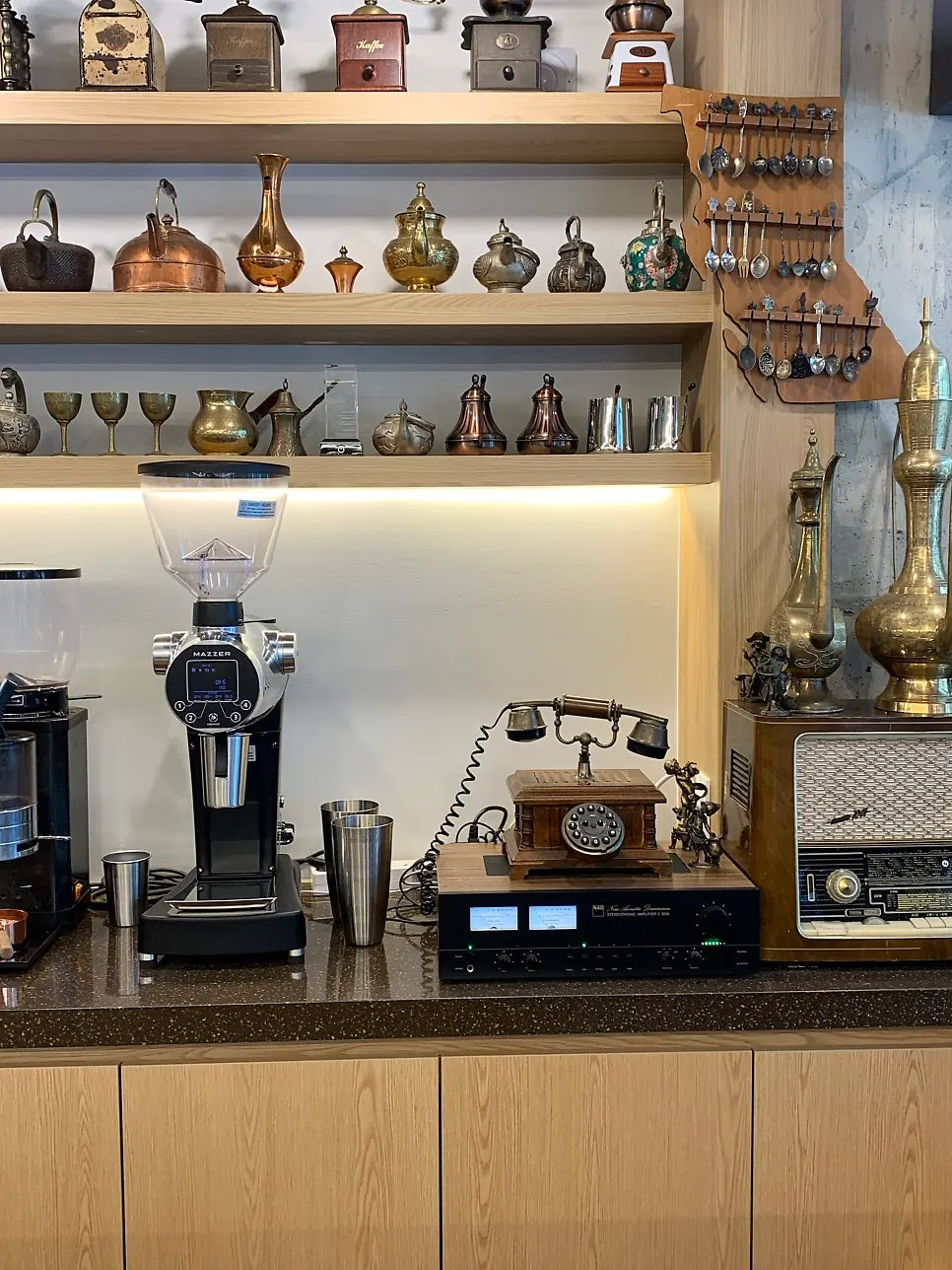 Bar table set with coffee equipment