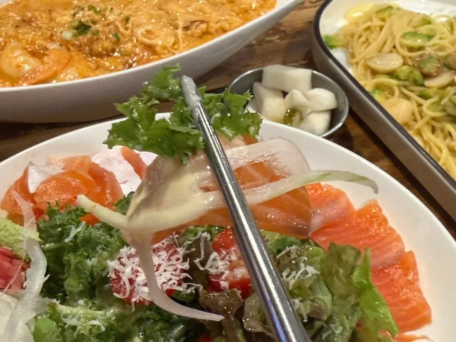 Close-up of vividly colored raw salmon