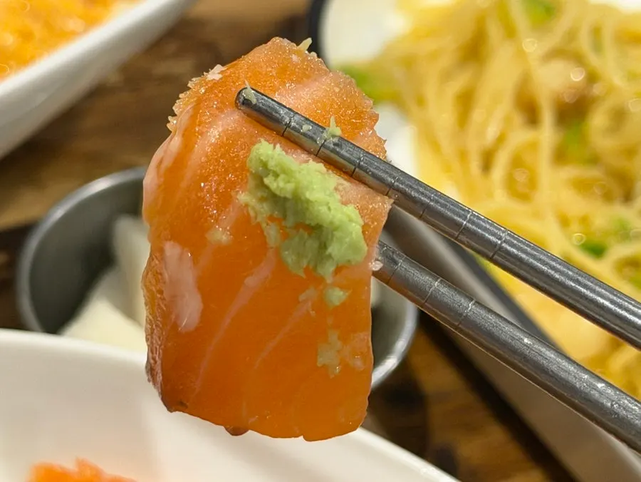 Salmon served with horseradish sauce