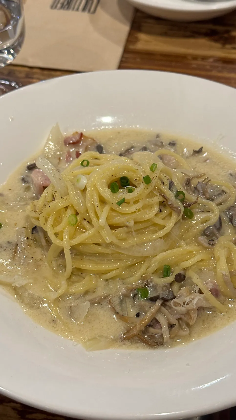 A plate of Cultured's mushroom cream pasta