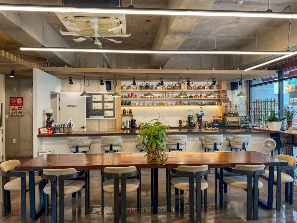 Clean café interior with a shiny floor