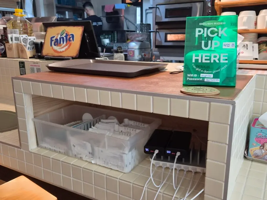 Self-service station with jalapeños and pickled radish