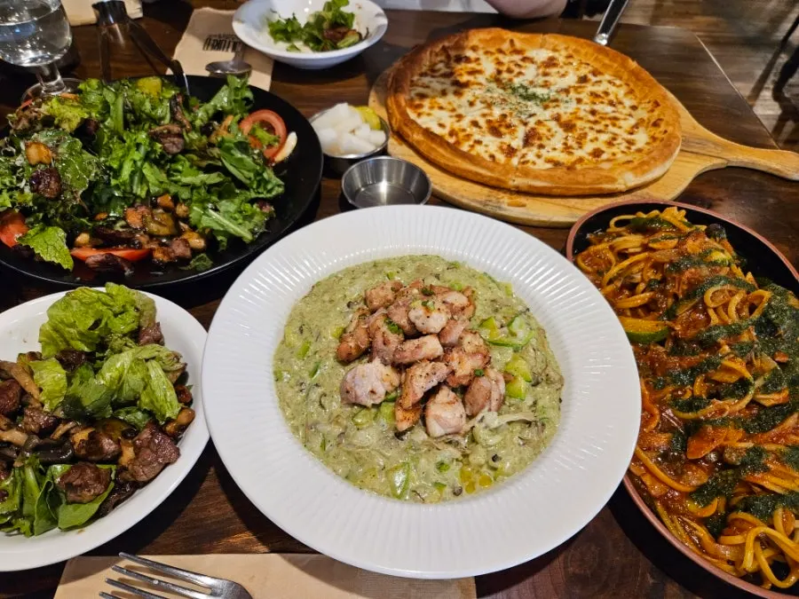 Table set with the lunch set and risotto
