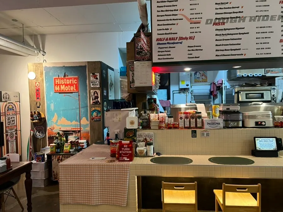 Wall decorations at Dough Rider Pizza