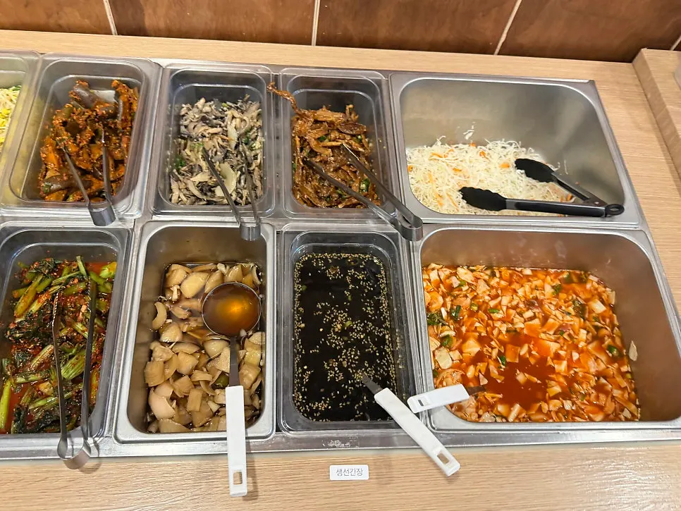 Extra basic banchan set out at the self-serve bar