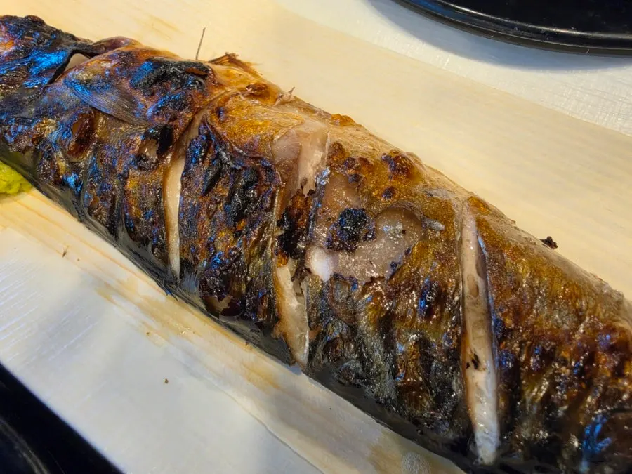 Half a mackerel grilled to a golden brown