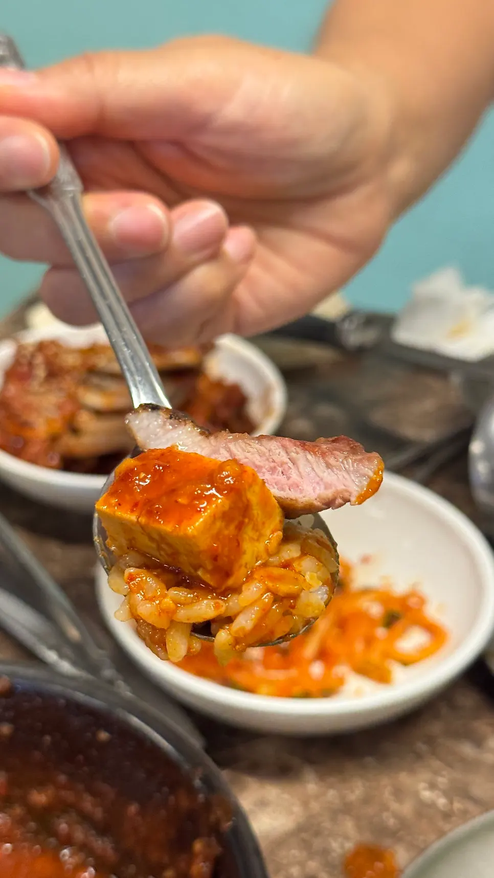 Pork neck dipped generously in meljeot