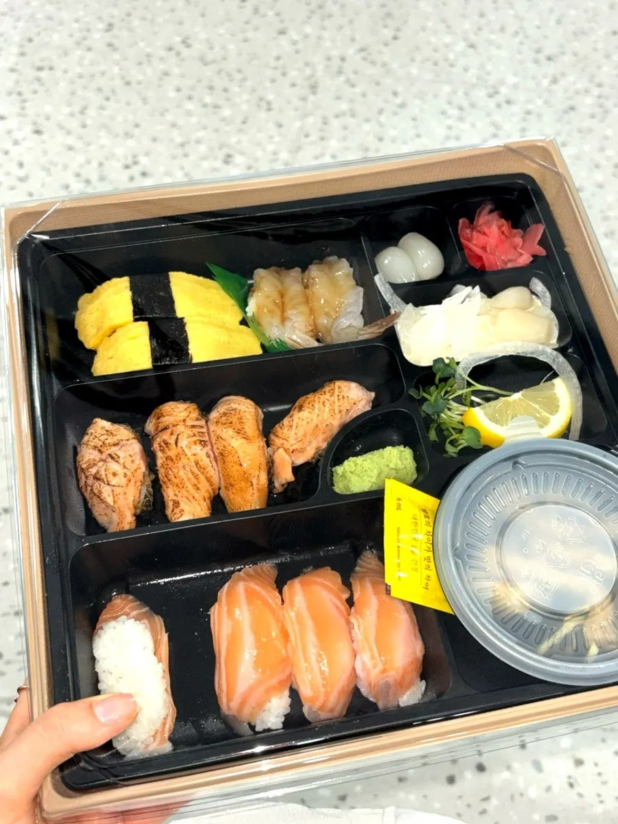 Sushi lunch box with several types of sushi