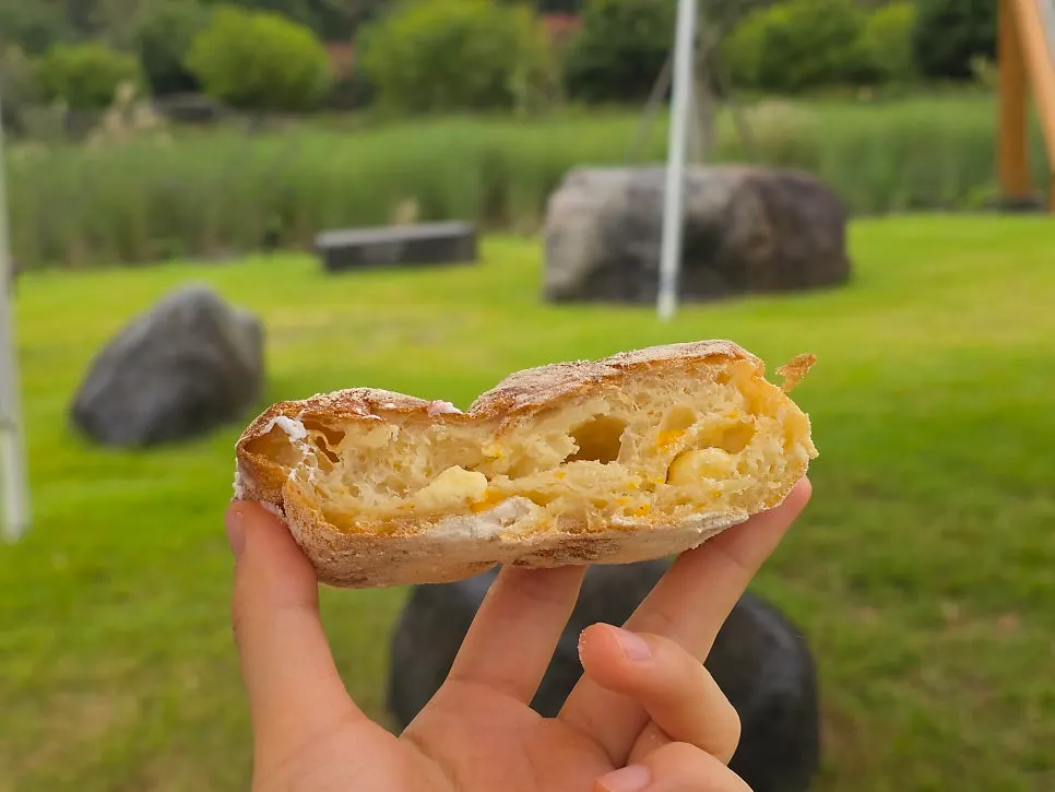 Sweet pumpkin ciabatta with a drink