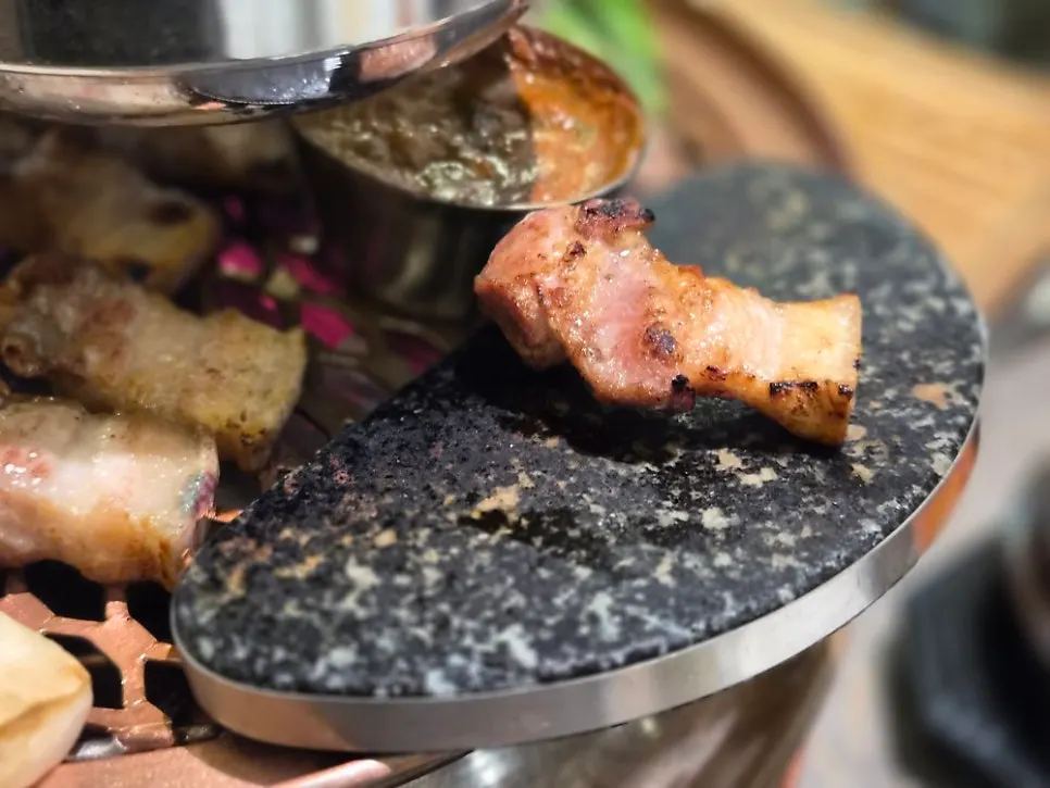 Thick pork belly browning nicely