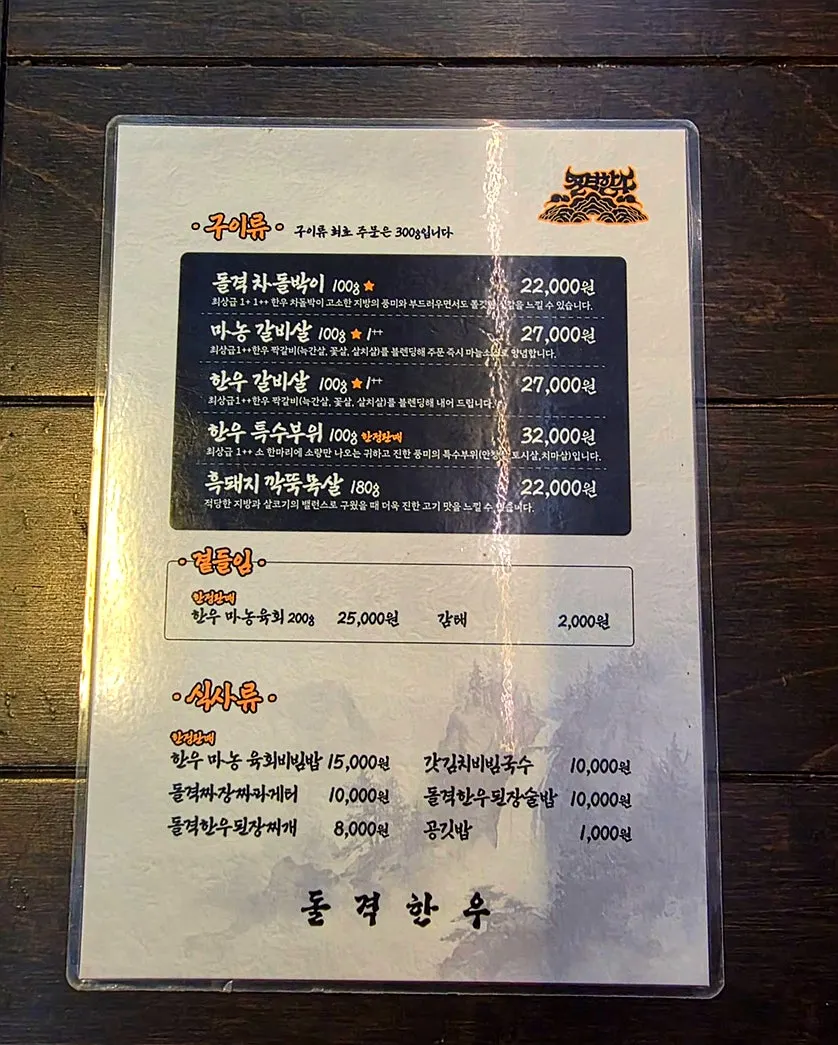 마블링이 선명한 한우 고기 접시