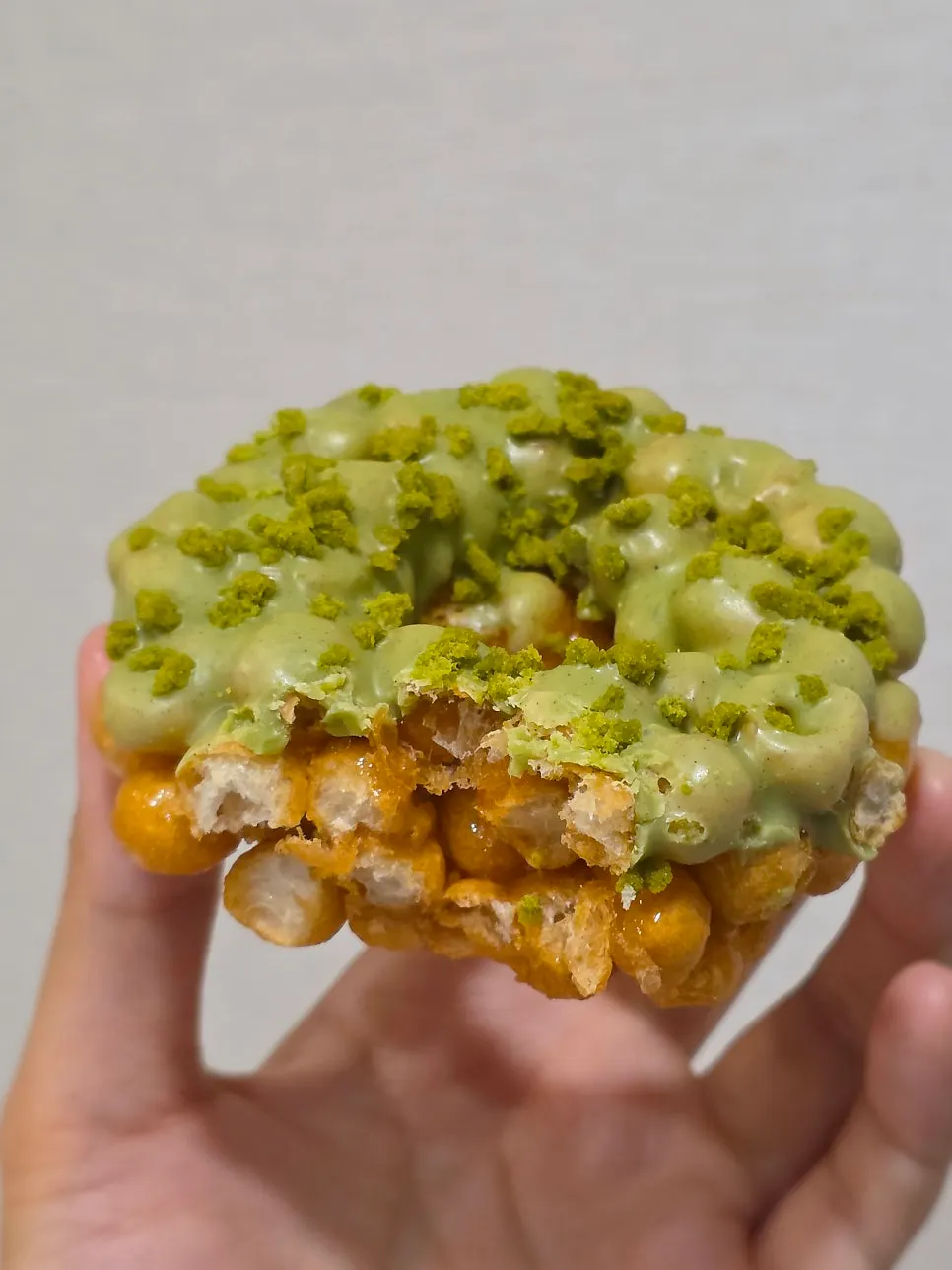 Close-up of green tea donut oranda