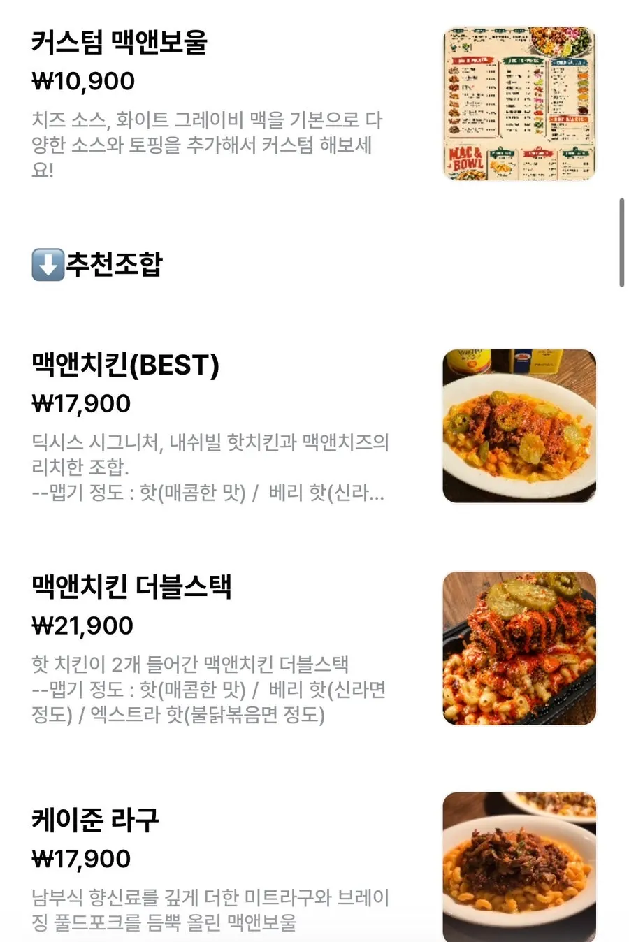 딕시스 치킨 메뉴 설명이 담긴 메뉴판
