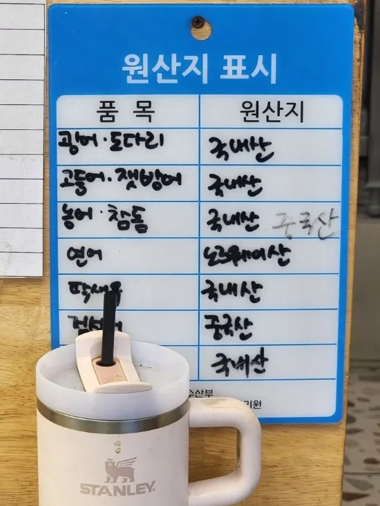 Sauces and baek-kimchi packed with the sashimi order