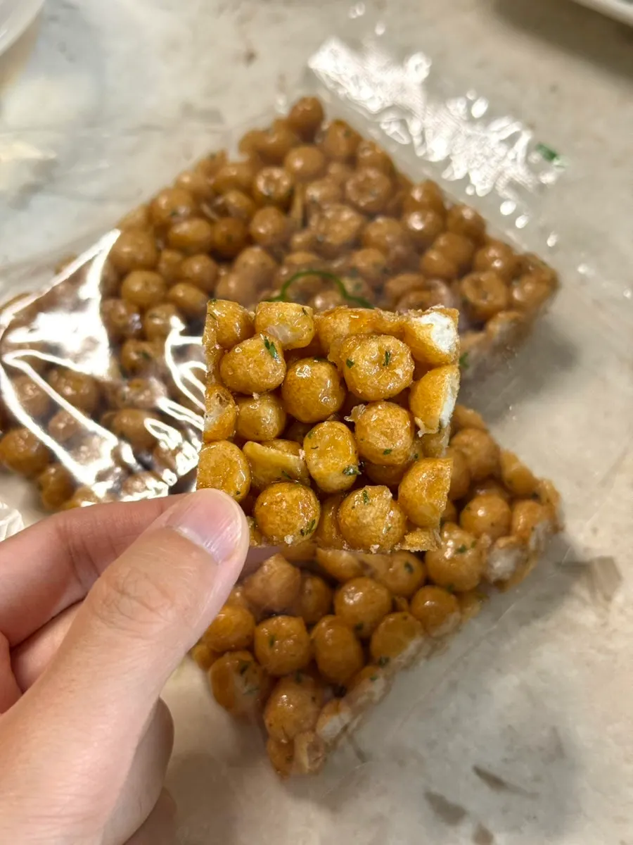 A piece of garlic oranda unwrapped from its packaging