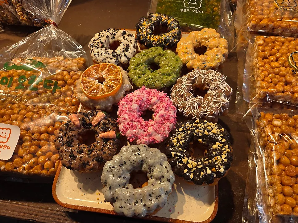 Donut oranda with colorful coatings and toppings