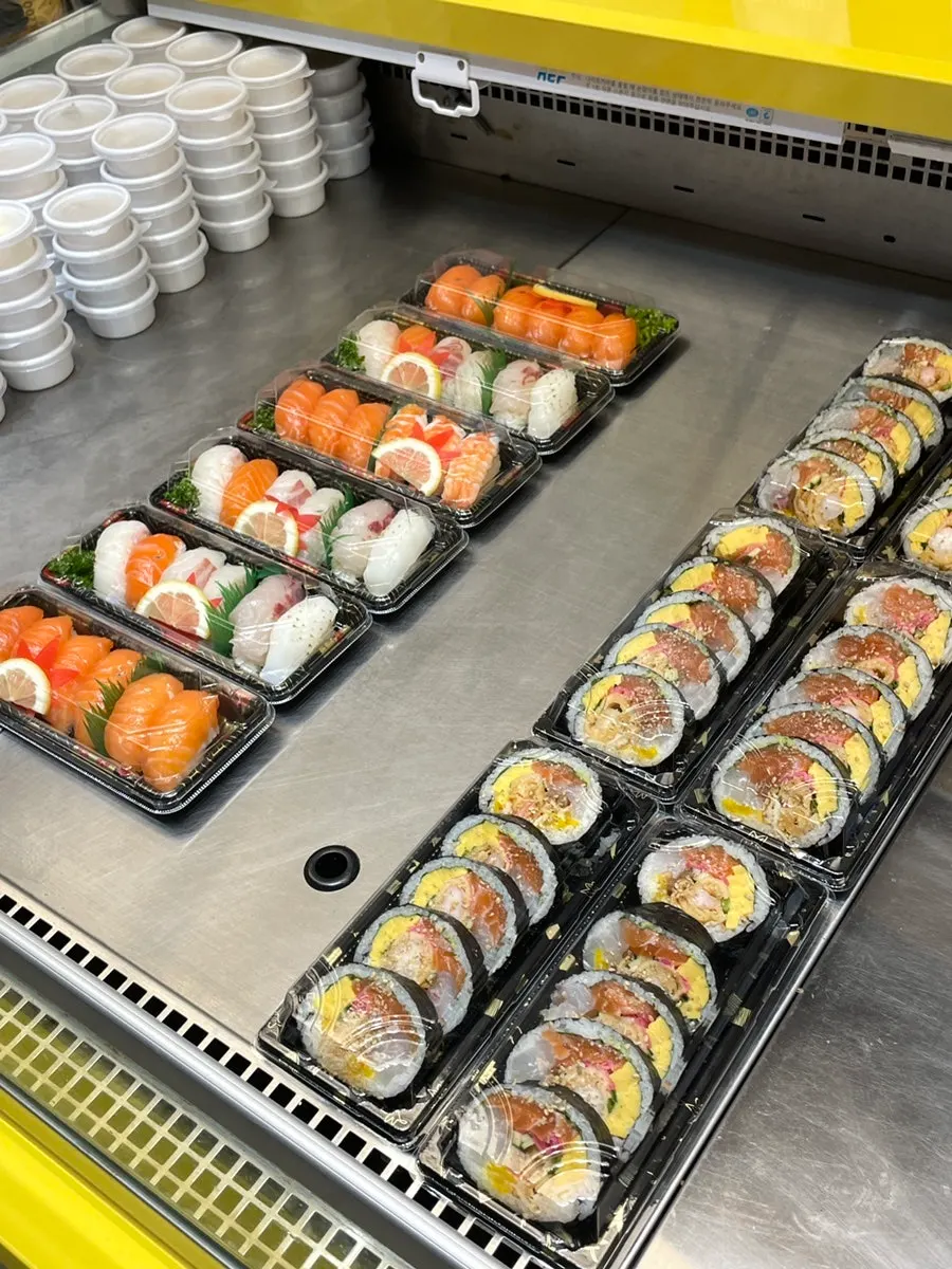 Futomaki displayed in the case