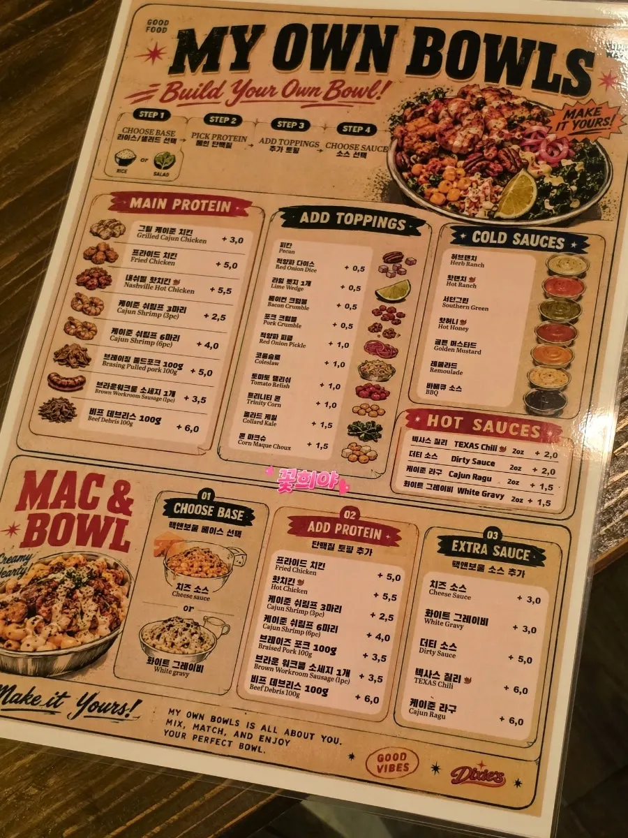 Bowl menu board at Dixie's