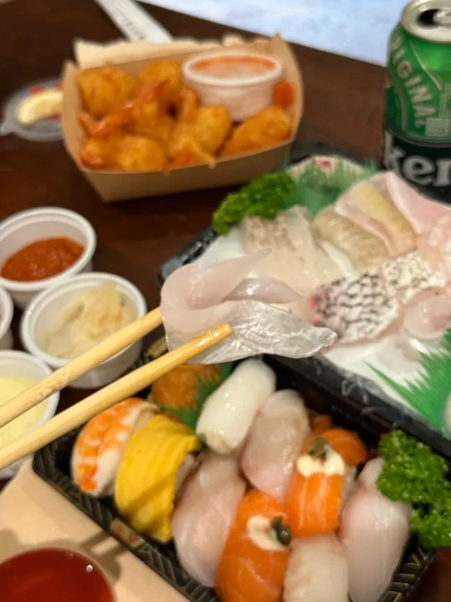 Takeaway sashimi assortment with several varieties