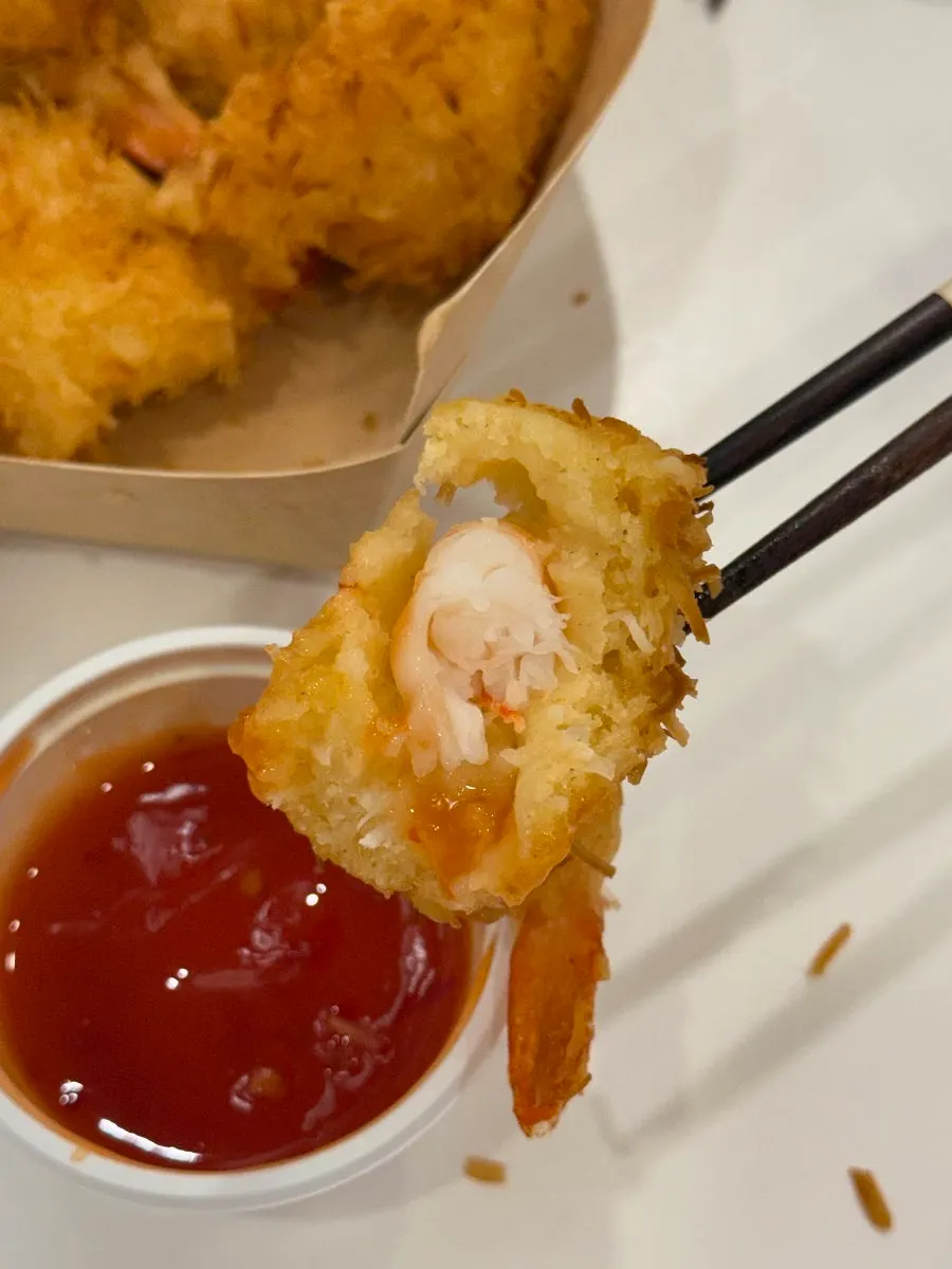 Coconut shrimp fritter takeaway