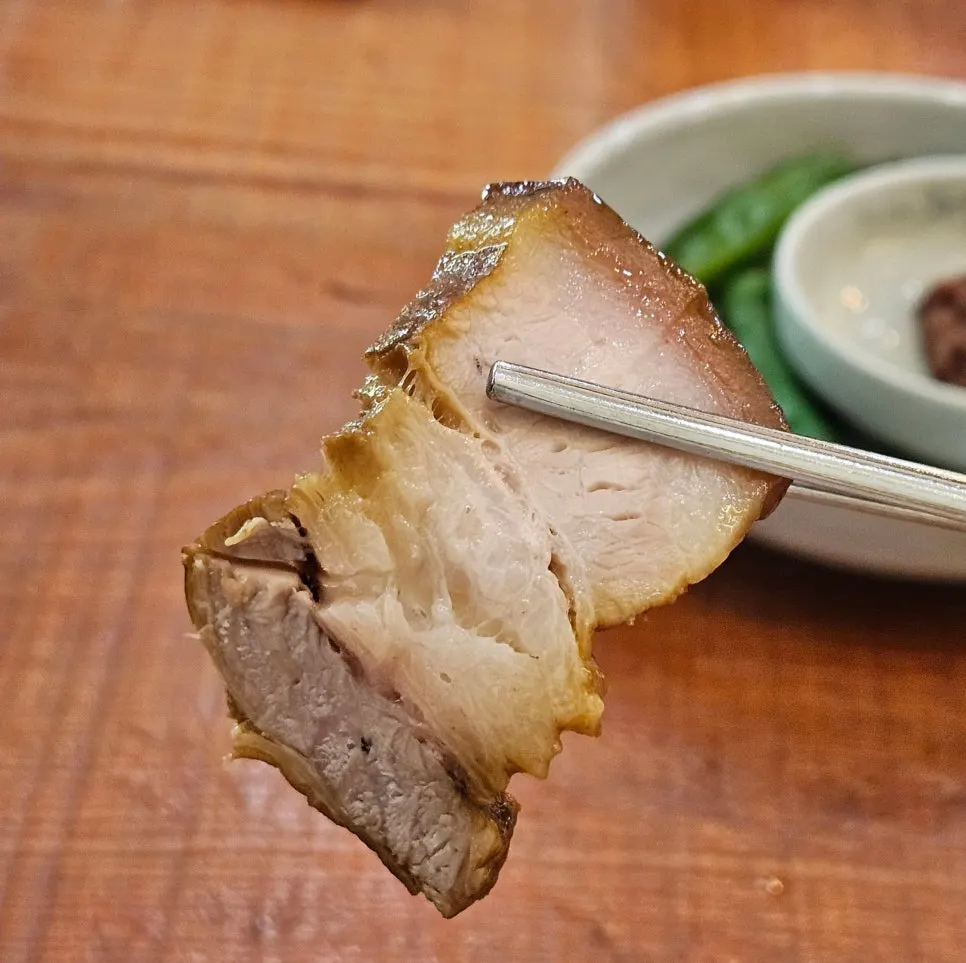Plate of dombe pork with a good meat-to-fat ratio