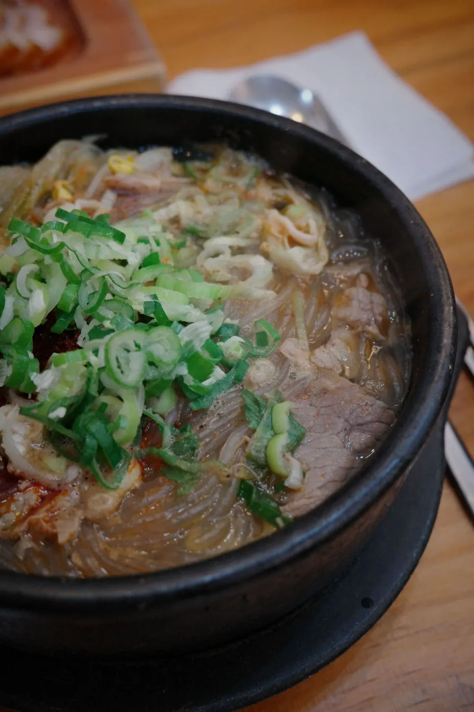 Haejangguk and dombe pork served together on the table