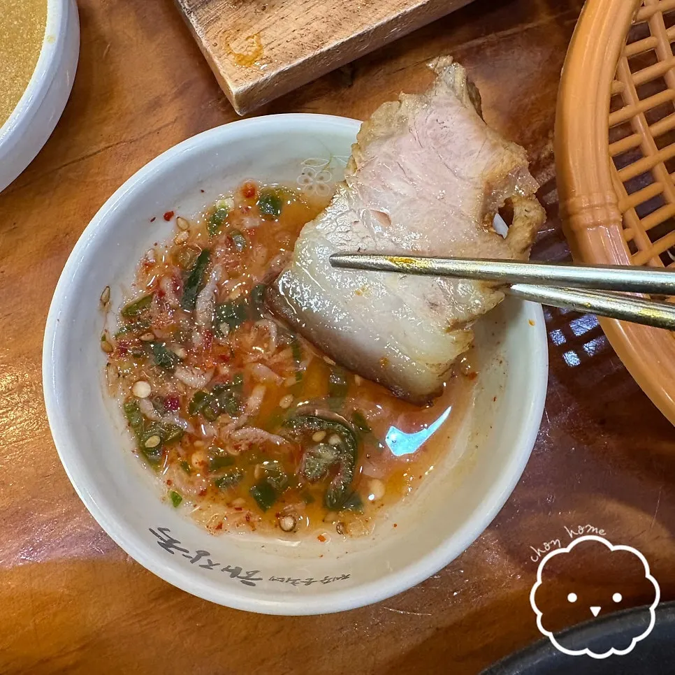 A plate of dombe pork served as part of the set