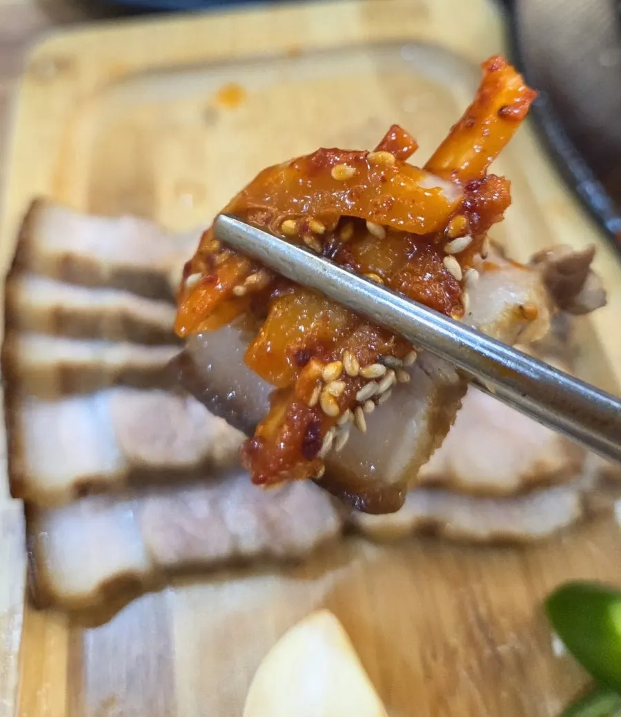 Close-up of dombe pork boiled meat