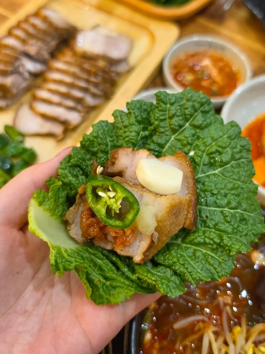 Dombe pork served with cabbage and ssamjang