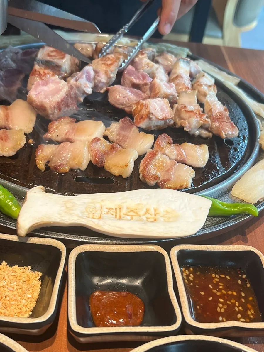 Black pork grilling on the pan