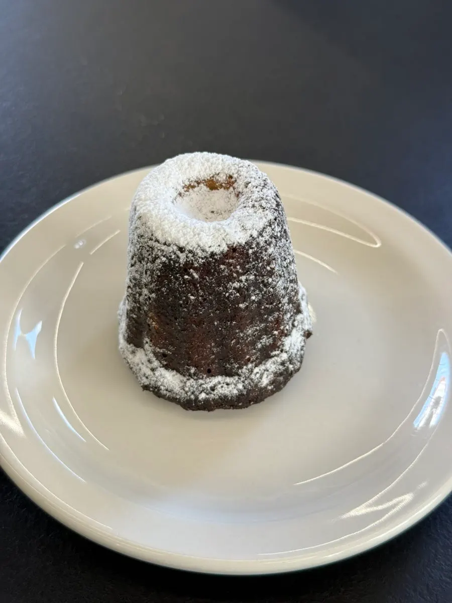A cross-section of the moist tiramisu sponge