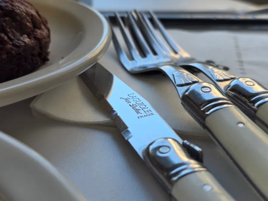 Italian Laguiole cutlery next to dessert