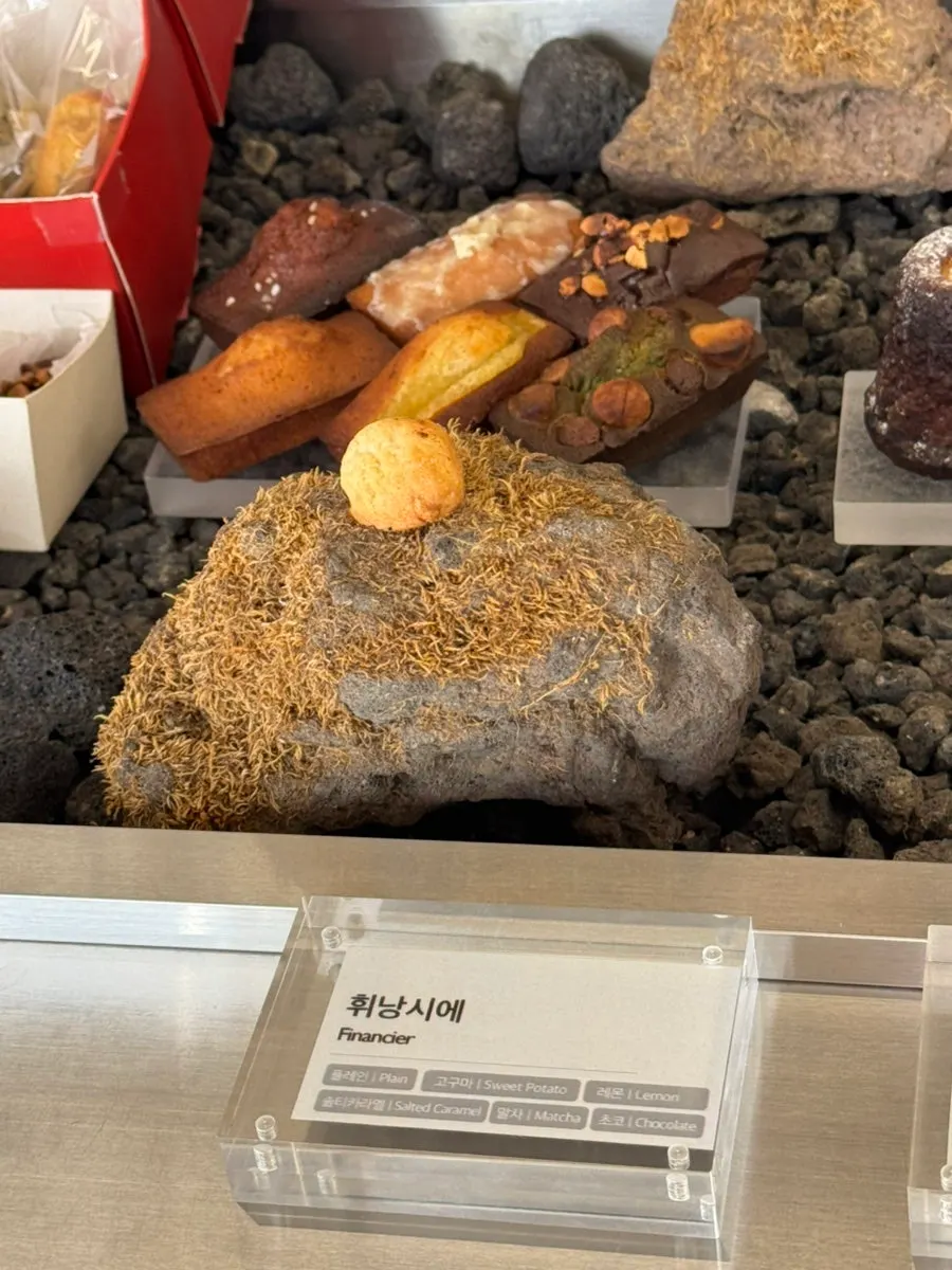 Display case showing the fig cake at Gluttony Coffee