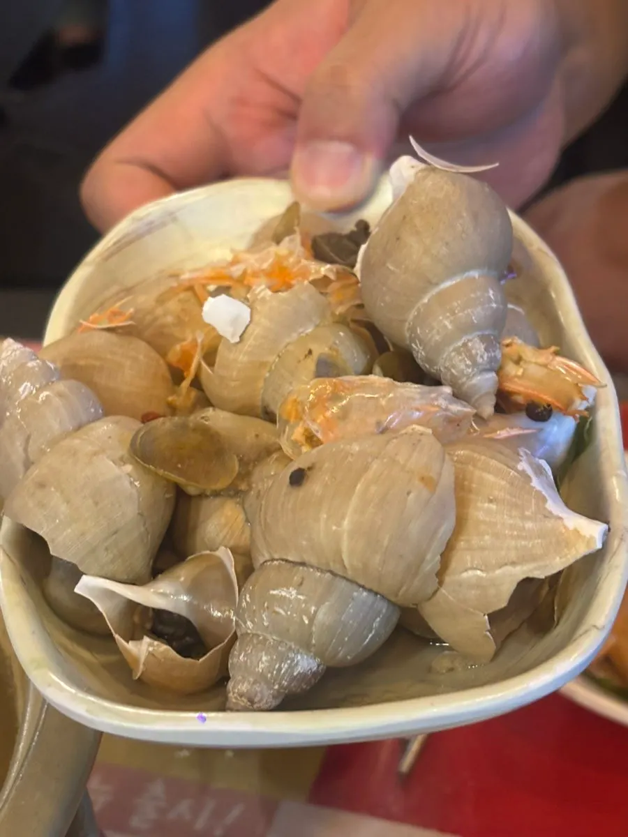 Plate piled with shelled whelk shells