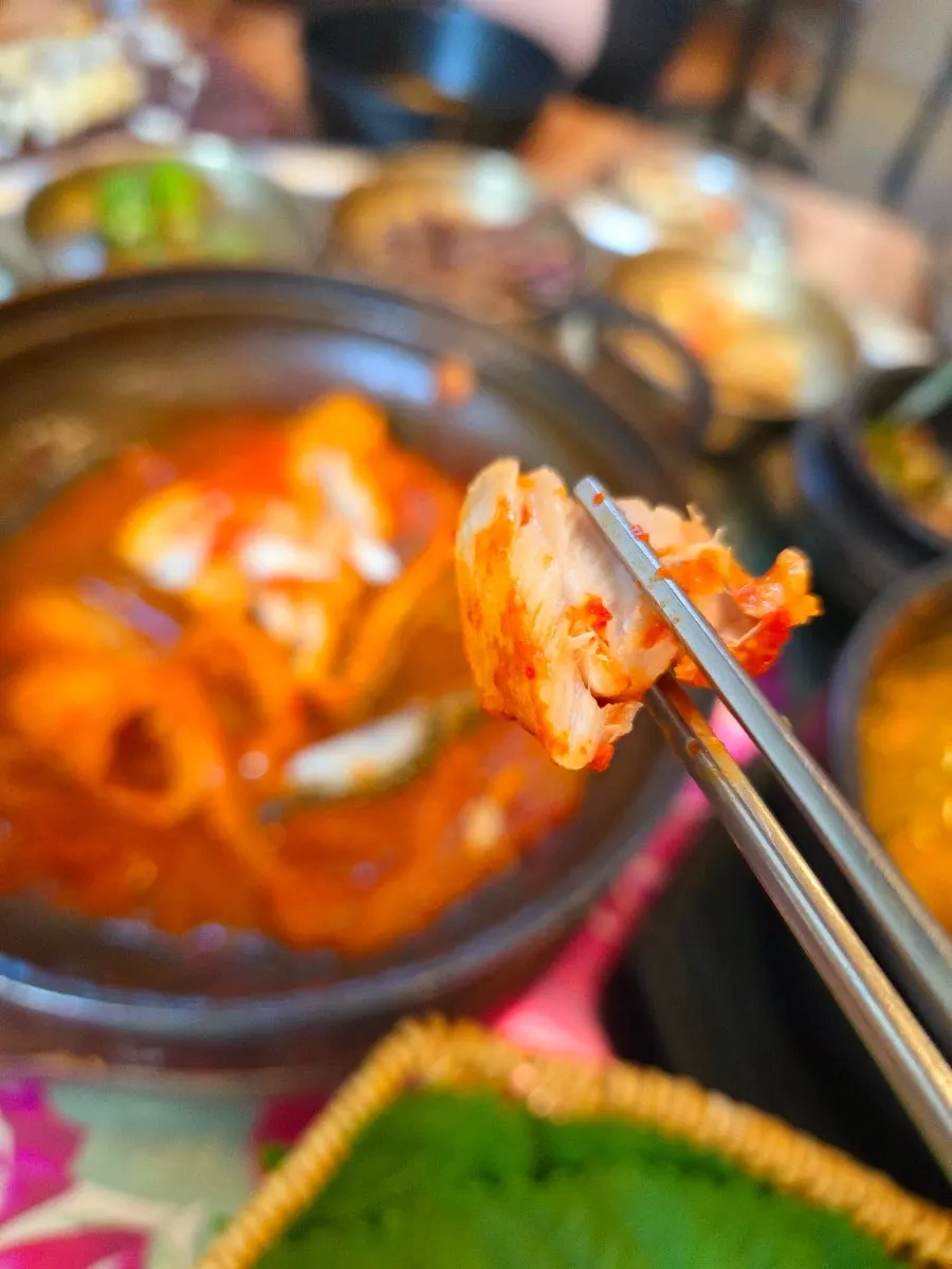 Braised mackerel with aged kimchi eaten with rice