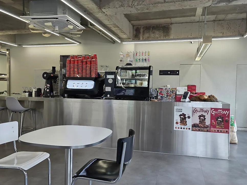 Café space with simple tables and seating